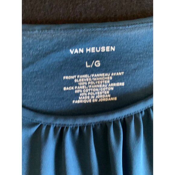 Van Heusen Womens Large Blue Blouse with Textured Sleeves - Picture 2 of 9